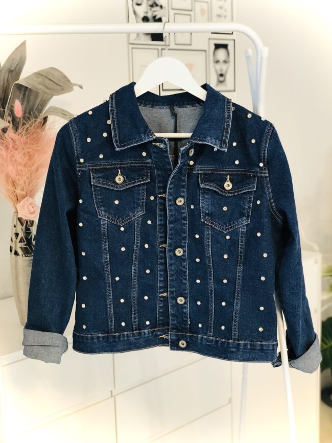 Jeansjacke Dunkelblau, mit Strasssteine