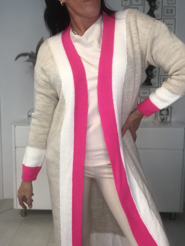 Strickjacke/ Cardigan in Beige/ Pink /Weiß