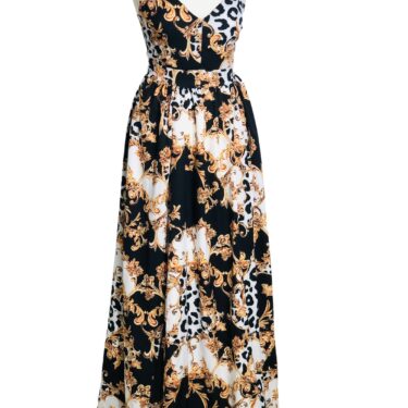 Maxikleid / Satinkleid mit Leoprint, Abstrakt 5