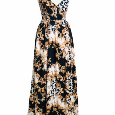 Maxikleid / Satinkleid mit Leoprint, Abstrakt 5