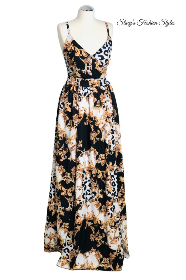 Maxikleid / Satinkleid mit Leoprint, Abstrakt 5