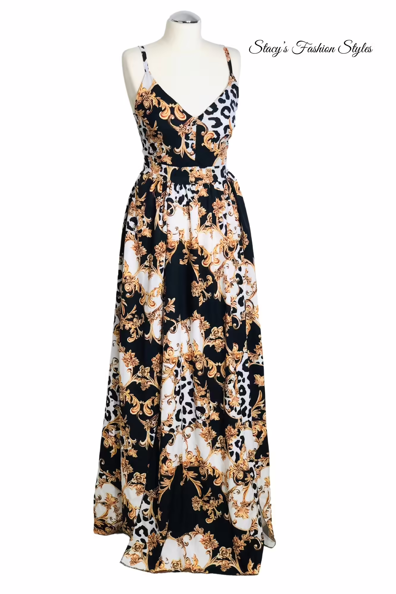 Maxikleid / Satinkleid mit Leoprint, Abstrakt Stacy's Fashion Styles stacys.de Maxikleid / Satinkleid mit Leoprint, Abstrakt 5