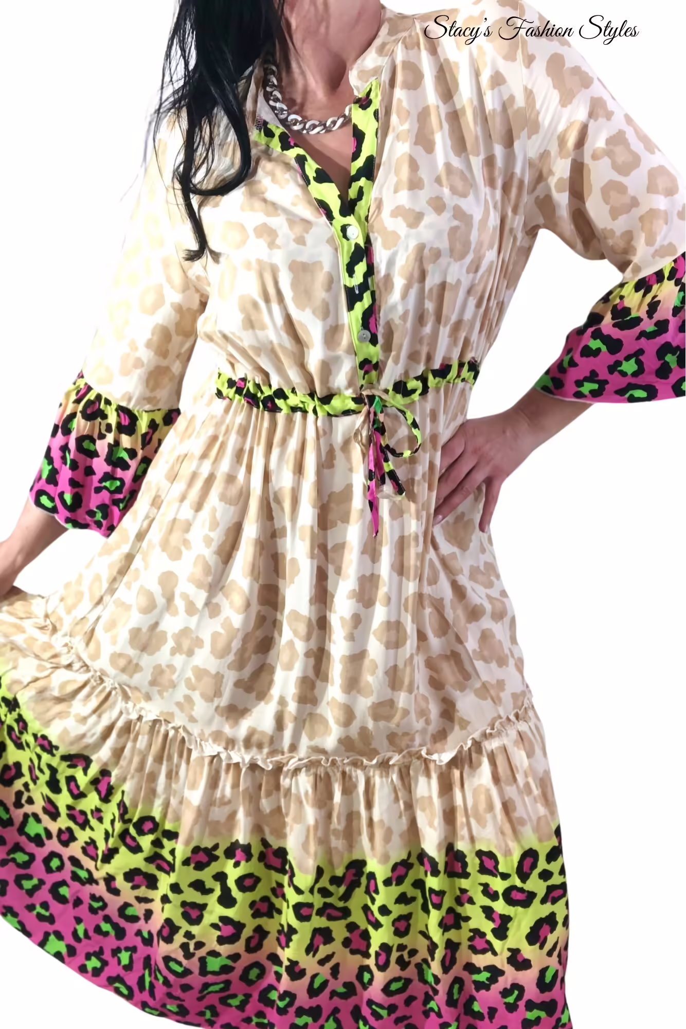 Maxikleid Leoprint, Neon Colors Stacy's Fashion Styles stacys.de Maxikleid Leoprint, Neon Color, Onesize 2