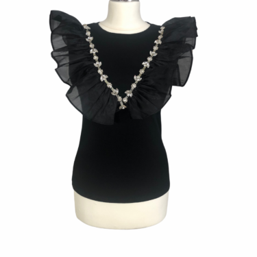 Shirt mit Organza Puff Sleeve, schwarz, Onesize (34-40)