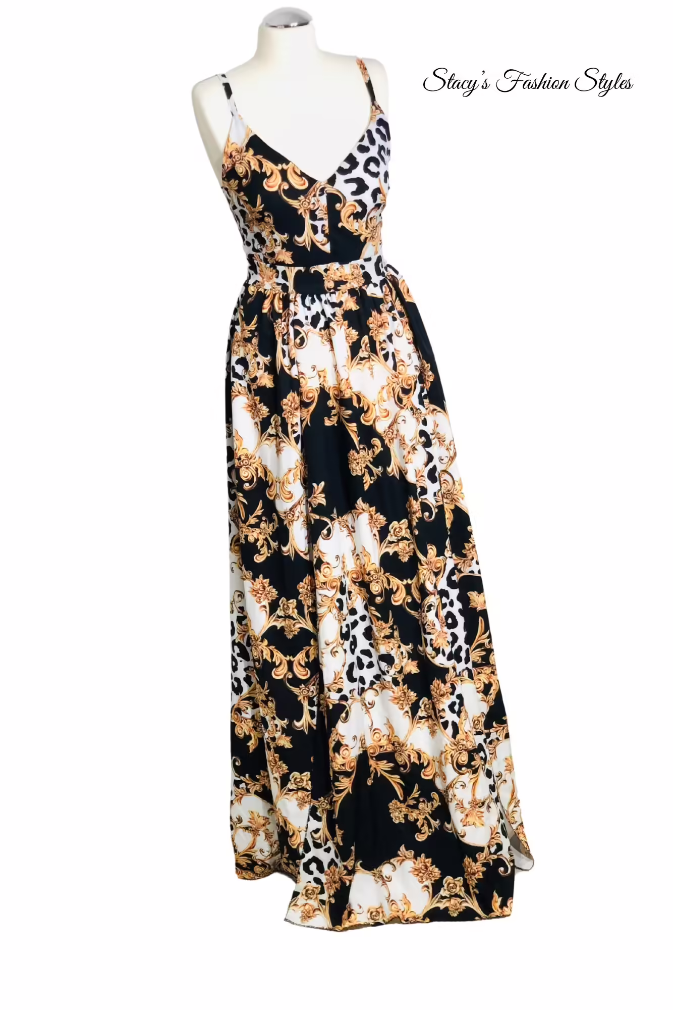 Maxikleid / Satinkleid mit Leoprint, Abstrakt Stacy's Fashion Styles stacys.de Maxikleid / Satinkleid mit Leoprint, Abstrakt 3