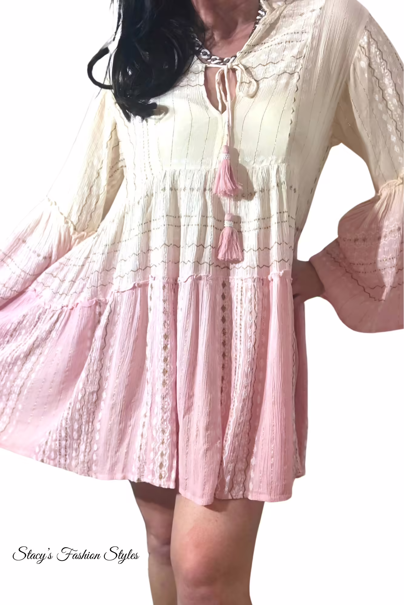 Boho Kleid in Beige/ Pfirsich, Oversize Stacy's Fashion Styles stacys.de Sumitra Boho Kleid , Beige-Pfirsich, Onesize 3