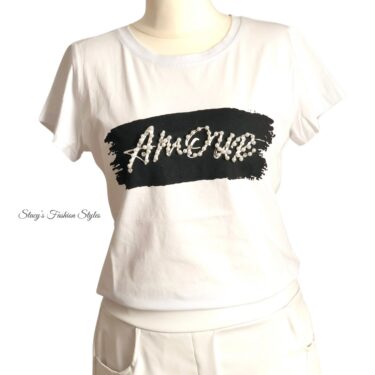 T-Shirt 'AMOUR' mit Perlen 5