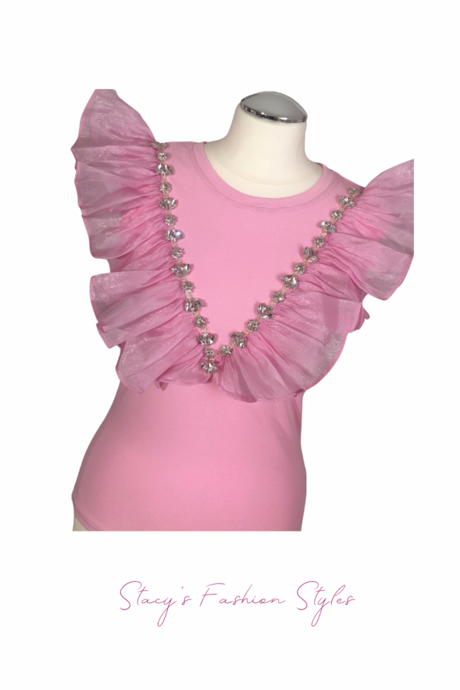 Shirt mit Organza Puff Sleeve, rosa, Onesize (34-40) 2