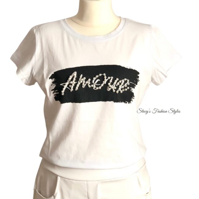 T-Shirt 'AMOUR' mit Perlen 3