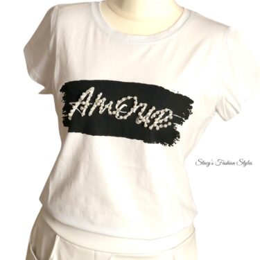 T-Shirt 'AMOUR' mit Perlen