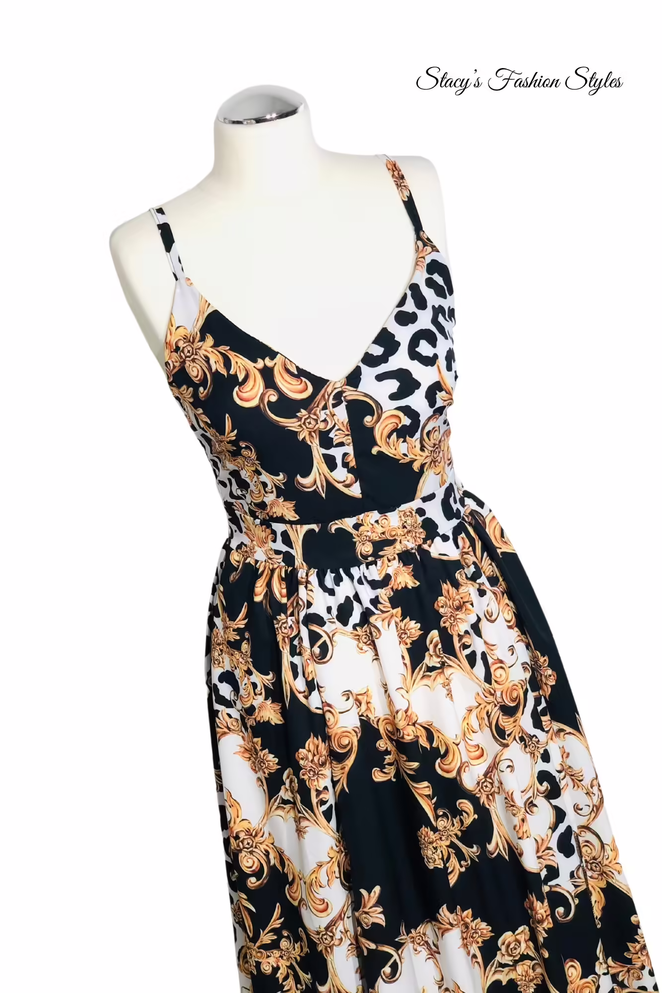 Maxikleid / Satinkleid mit Leoprint, Abstrakt Stacy's Fashion Styles stacys.de Maxikleid / Satinkleid mit Leoprint, Abstrakt 2