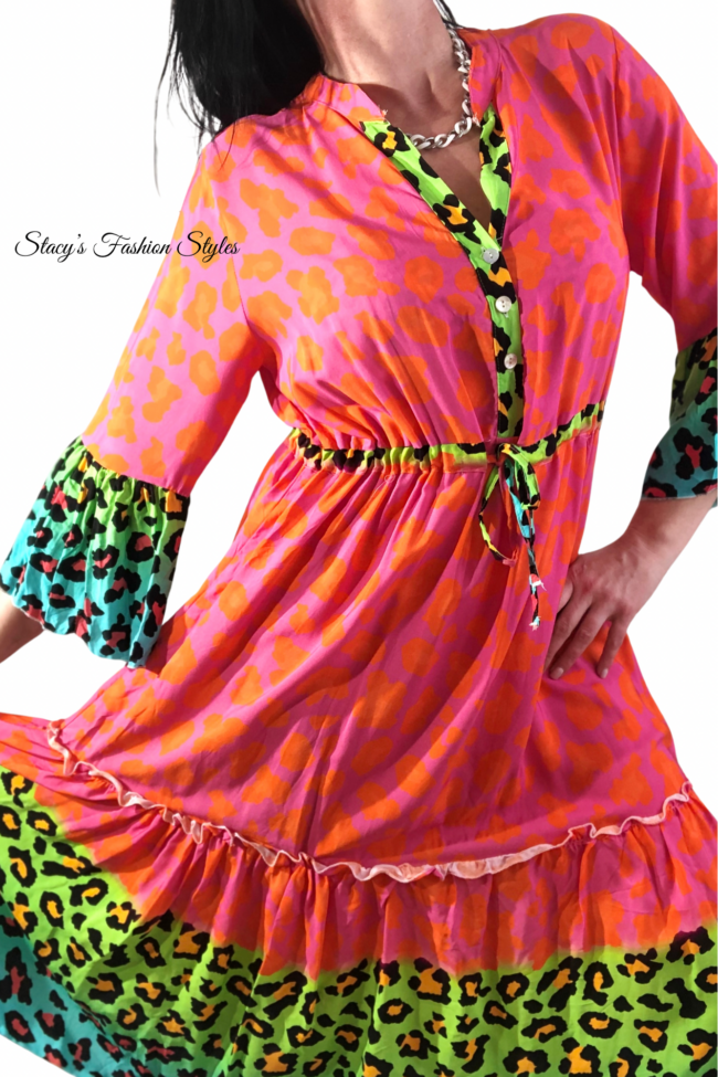 Maxikleid Leoprint, Neon Color, Onesize