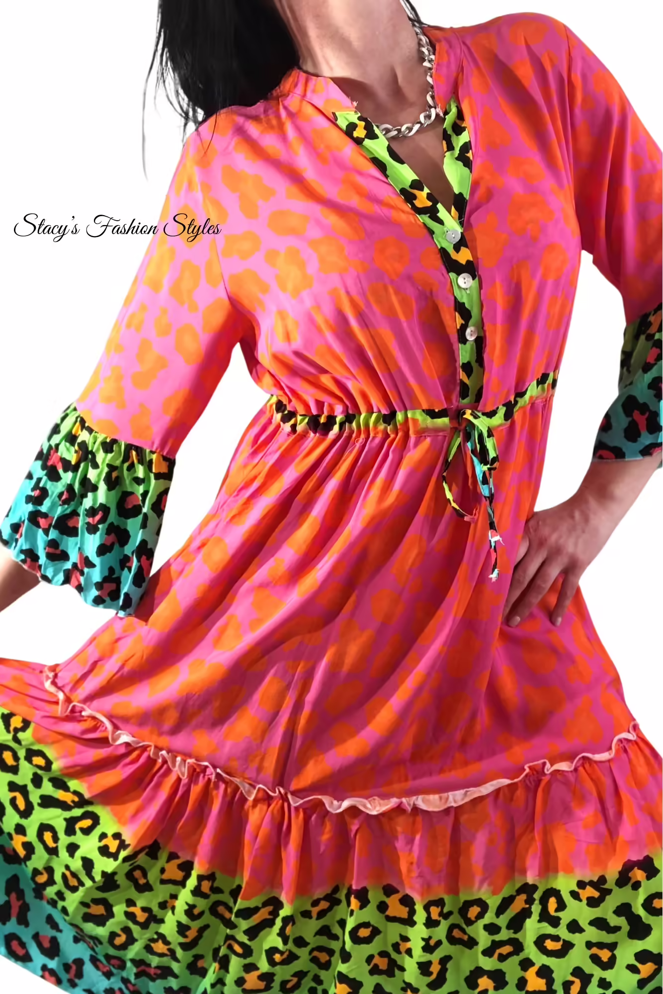 Maxikleid Leoprint, Neon Colors Stacy's Fashion Styles stacys.de Maxikleid Leoprint, Neon Color, Onesize