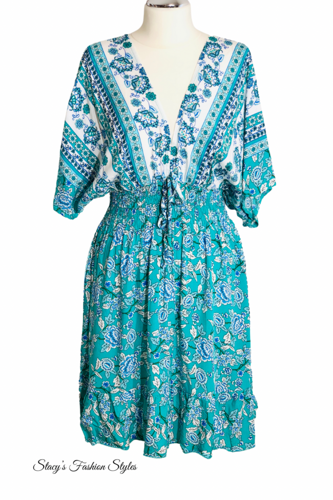 Boho Sommerkleid mit Blumenprint, in 2 Farbvarianten, Gr S/M 2