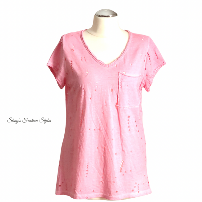 T-Shirt mit Lochmuster, rosa, Onesize 3