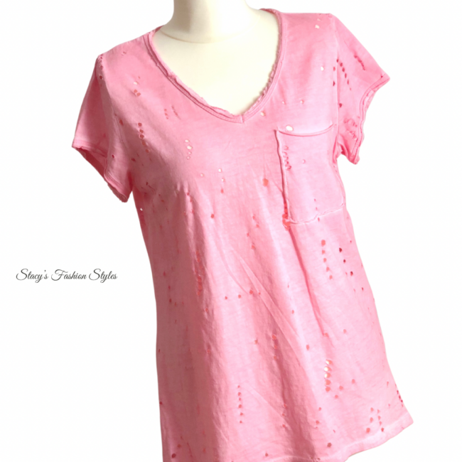 T-Shirt mit Lochmuster, rosa, Onesize 4