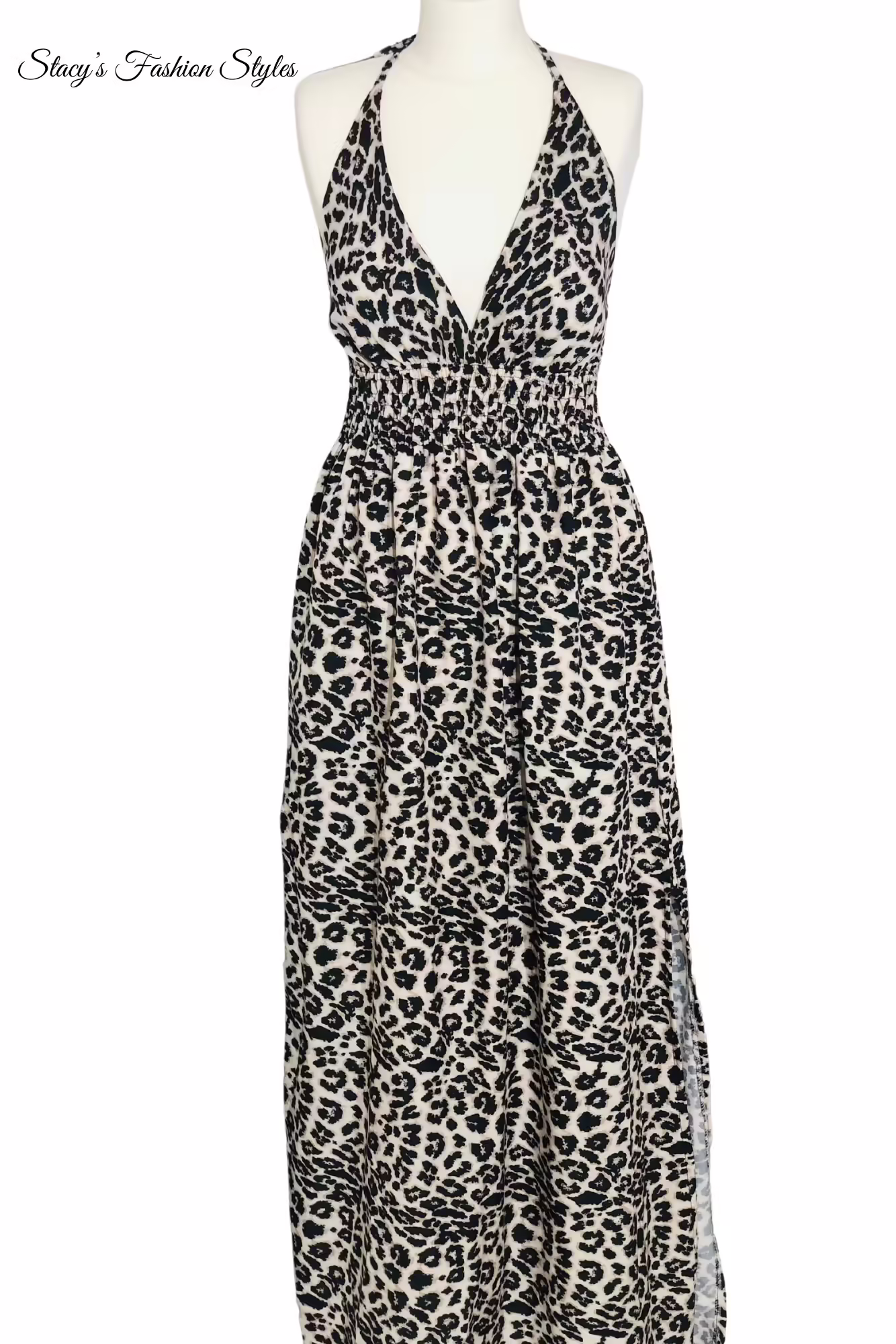 Maxikleid Leoprint, Satin-Look Stacy's Fashion Styles stacys.de Maxikleid / Satinkleid mit Leoprint, Seitenschlitz, Spaghettiträger, Onesize