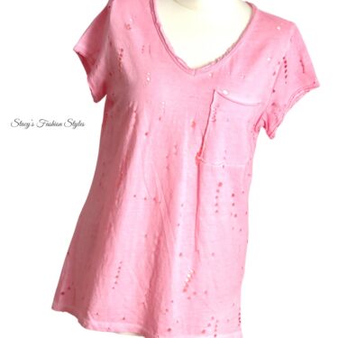 T-Shirt mit Lochmuster, rosa, Onesize