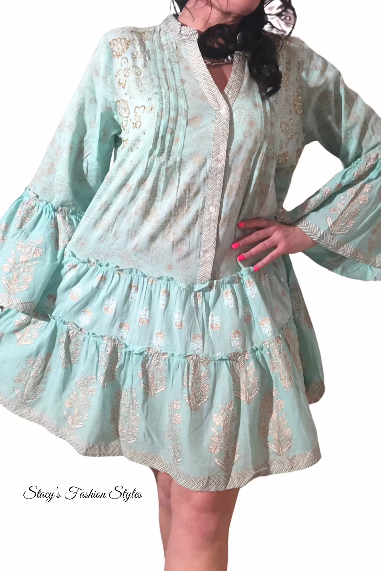 Boho Kleid in Pastell-Aqua, Oversize Stacy's Fashion Styles stacys.de Sumitra Kleid im Boho-Style, Aqua-Pastell, Onesize 3