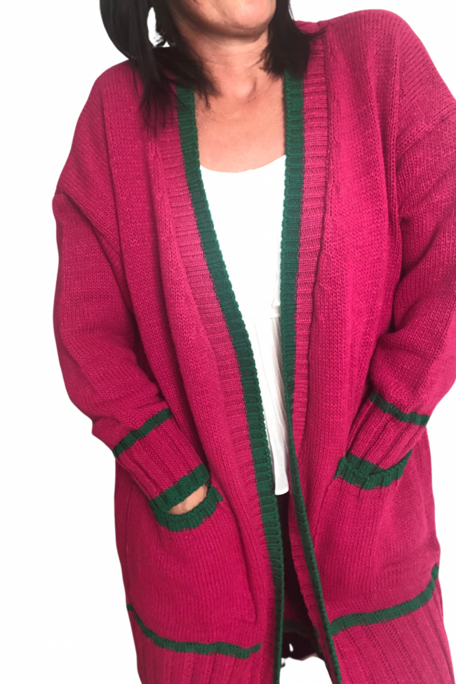 lange Oversize Strickjacke, PINK/GRÜN Onesize 2