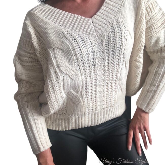 Strickpullover mit Rückenschnürung, beige, Onesize 4