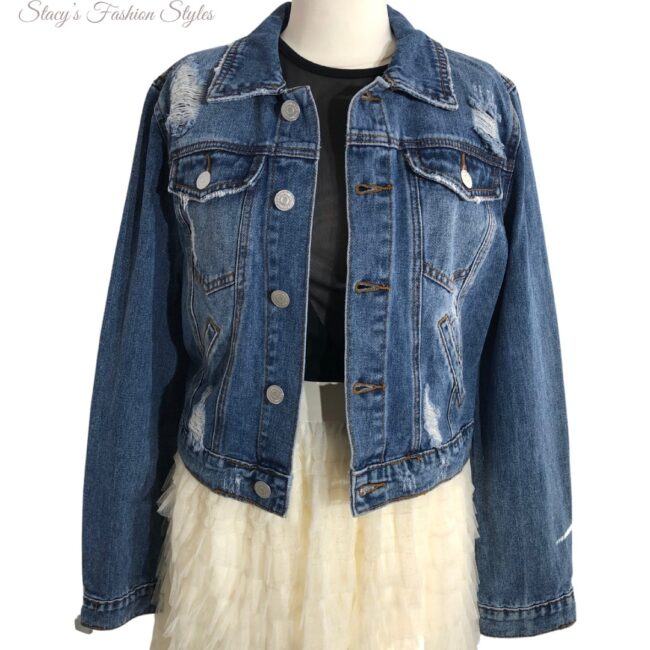 Jeansjacke Used-Look, blau