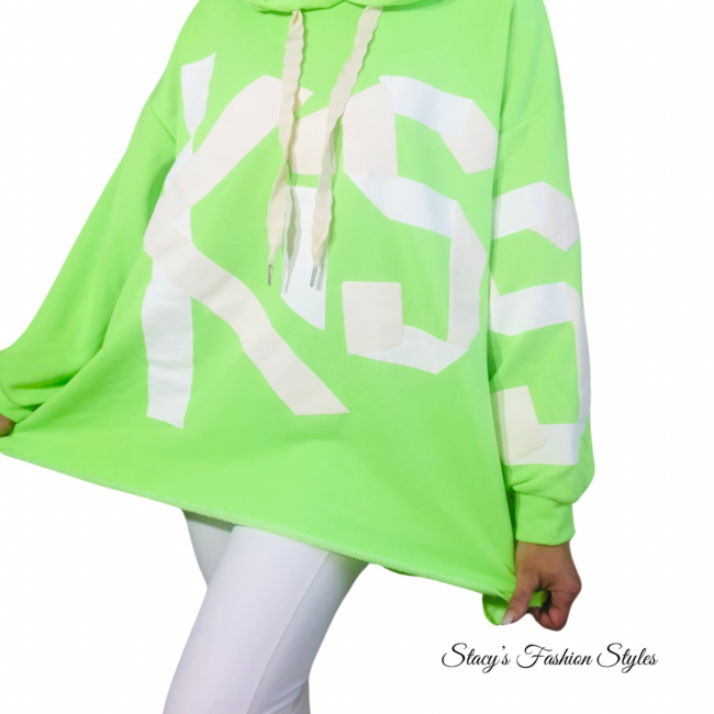 Oversized Hoodie *KISS*, Onesize, Neon-Grün