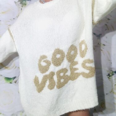 Oversiz Pullover GOOD VIBES, beige/ goldfarben 3