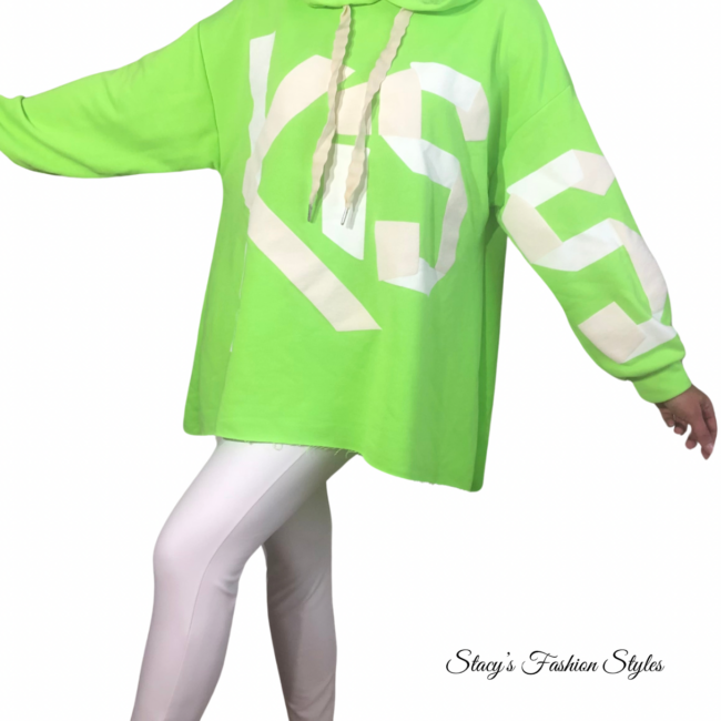 Oversized Hoodie *KISS*, Onesize, Neon-Grün 2