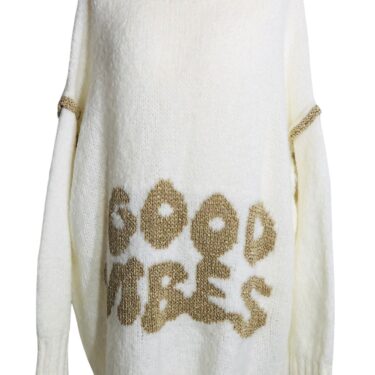 Oversiz Pullover GOOD VIBES, beige/ goldfarben 4