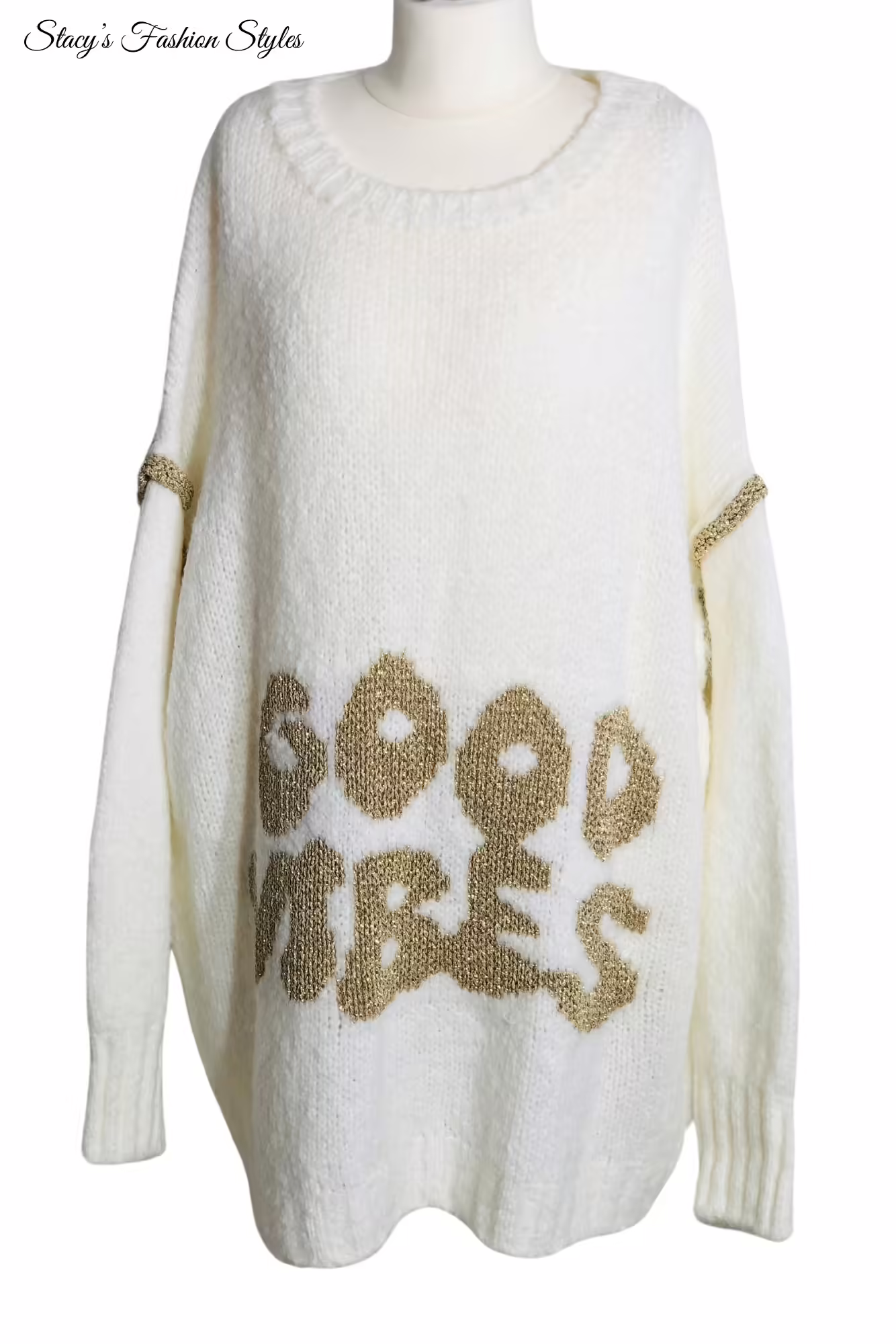 Oversize Pullover *GOOD VIBES*, beige/ goldfarben Stacy's Fashion Styles stacys.de Oversiz Pullover GOOD VIBES, beige/ goldfarben 4