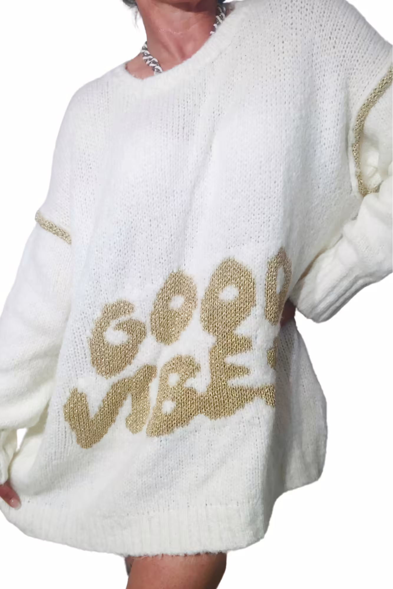 Oversize Pullover *GOOD VIBES*, beige/ goldfarben Stacy's Fashion Styles stacys.de Oversiz Pullover GOOD VIBES, beige/ goldfarben 5