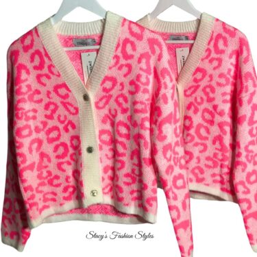 Zwillingsherz Strick-Cardigan Leo-Design, Neon-Pink/ Beige 2