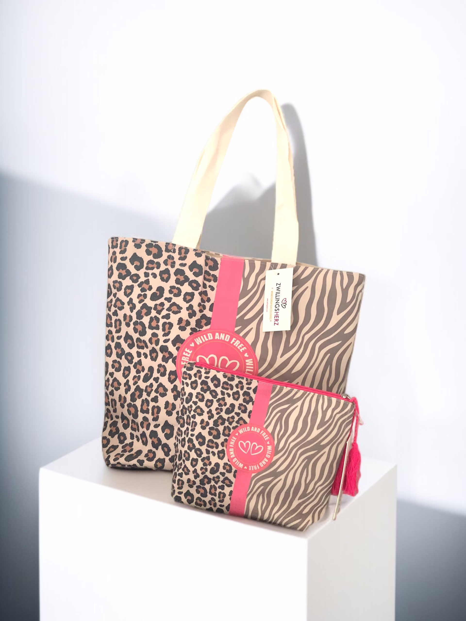 Zwillingsherz Tote Bag + Kosmetiktasche Stacy's Fashion Styles stacys.de Zwillingsherz Shopper + Kosmetiktasche, Leo-Zebra, 2