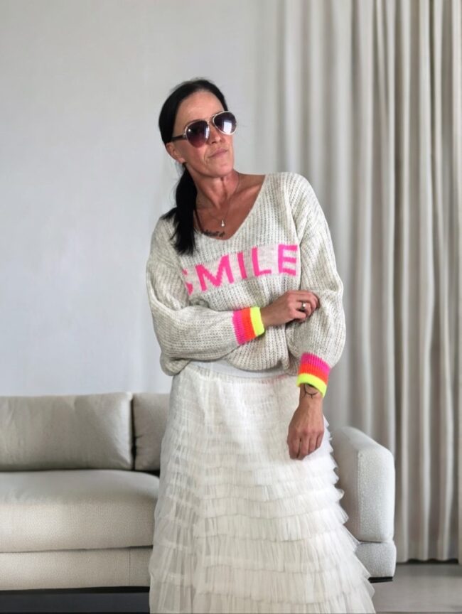 Zwillingsherz Strickpullover *SMILE*, Beige/ Neon, Onesize, 4