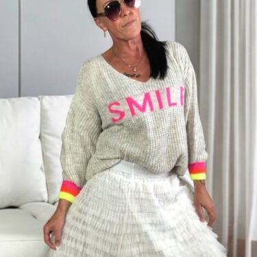 Zwillingsherz Strickpullover *SMILE*, Beige/ Neon, Onesize