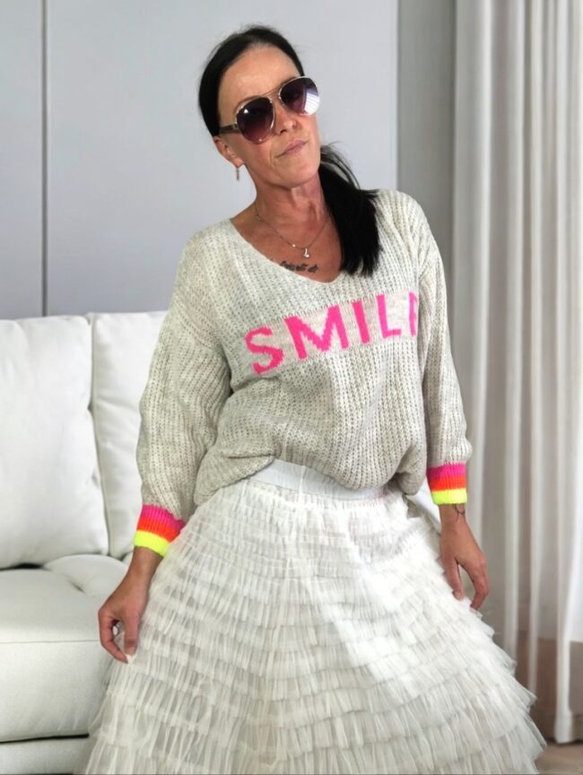 Zwillingsherz Strickpullover *SMILE*, Beige/ Neon, Onesize