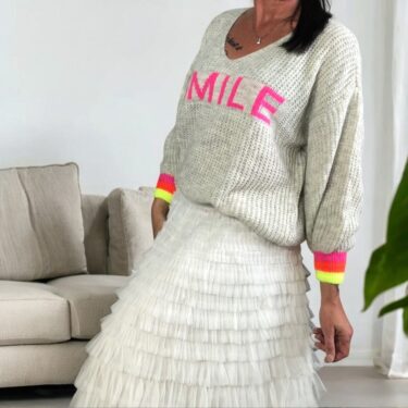 Zwillingsherz Strickpullover *SMILE*, Beige/ Neon, Onesize, 2