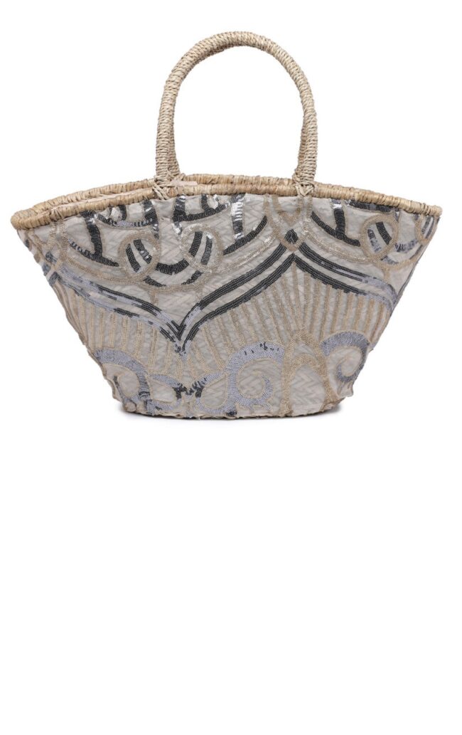 Strohtasche mit Mesh & Pailletten, 3