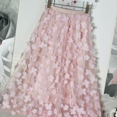 Tüllrock mit 3-D Blüten, rosa, 4