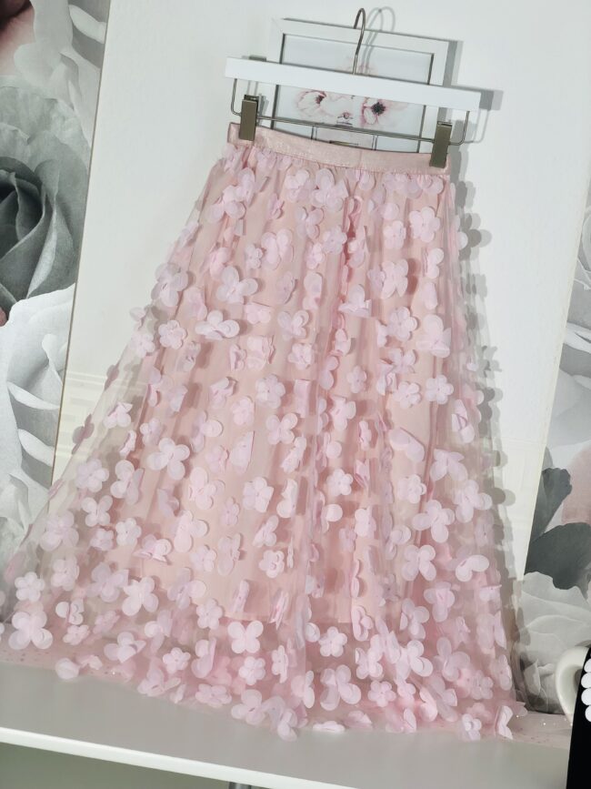Tüllrock mit 3-D Blüten, rosa, 4