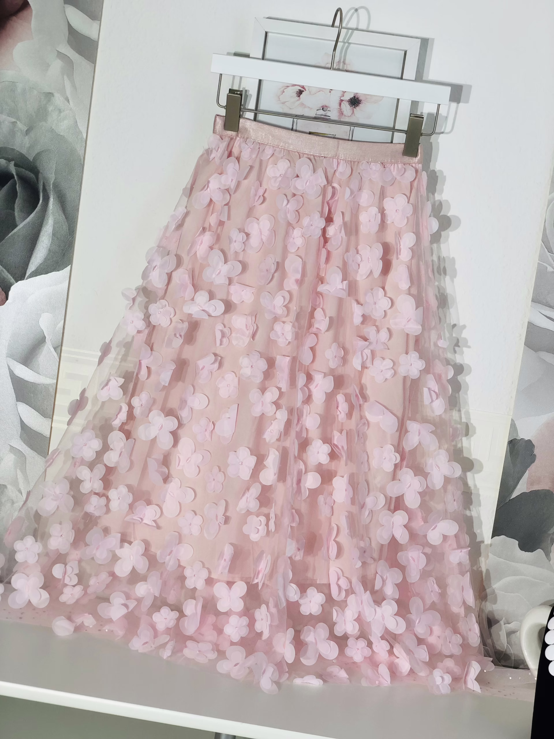 Tüllrock mit 3-D Blüten, rosa, 4