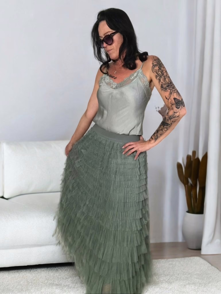 Tüllrock mit Volants, khaki Stacy's Fashion Styles stacys.de Tüllrock mit Volants, khaki