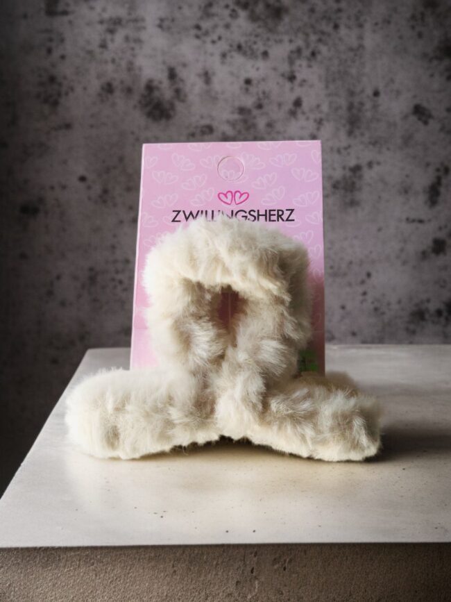 Zwillingsherz Haarspange *Plüsch*, beige, 3