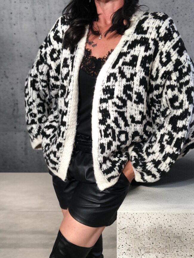 Cardigan Leo, Onesize, schwarz/ helles Beige, 3