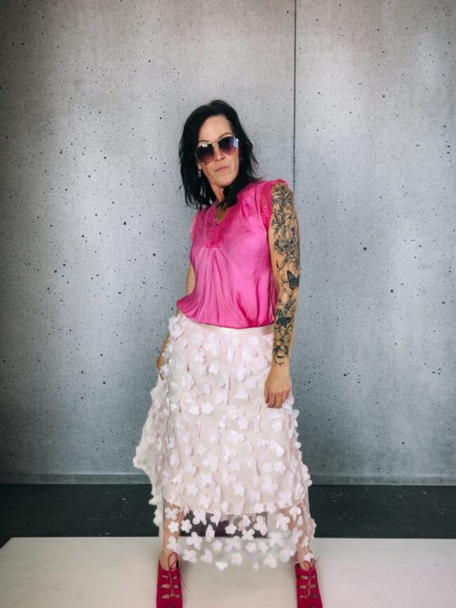 Tüllrock mit 3-D Blüten, rosa, 2