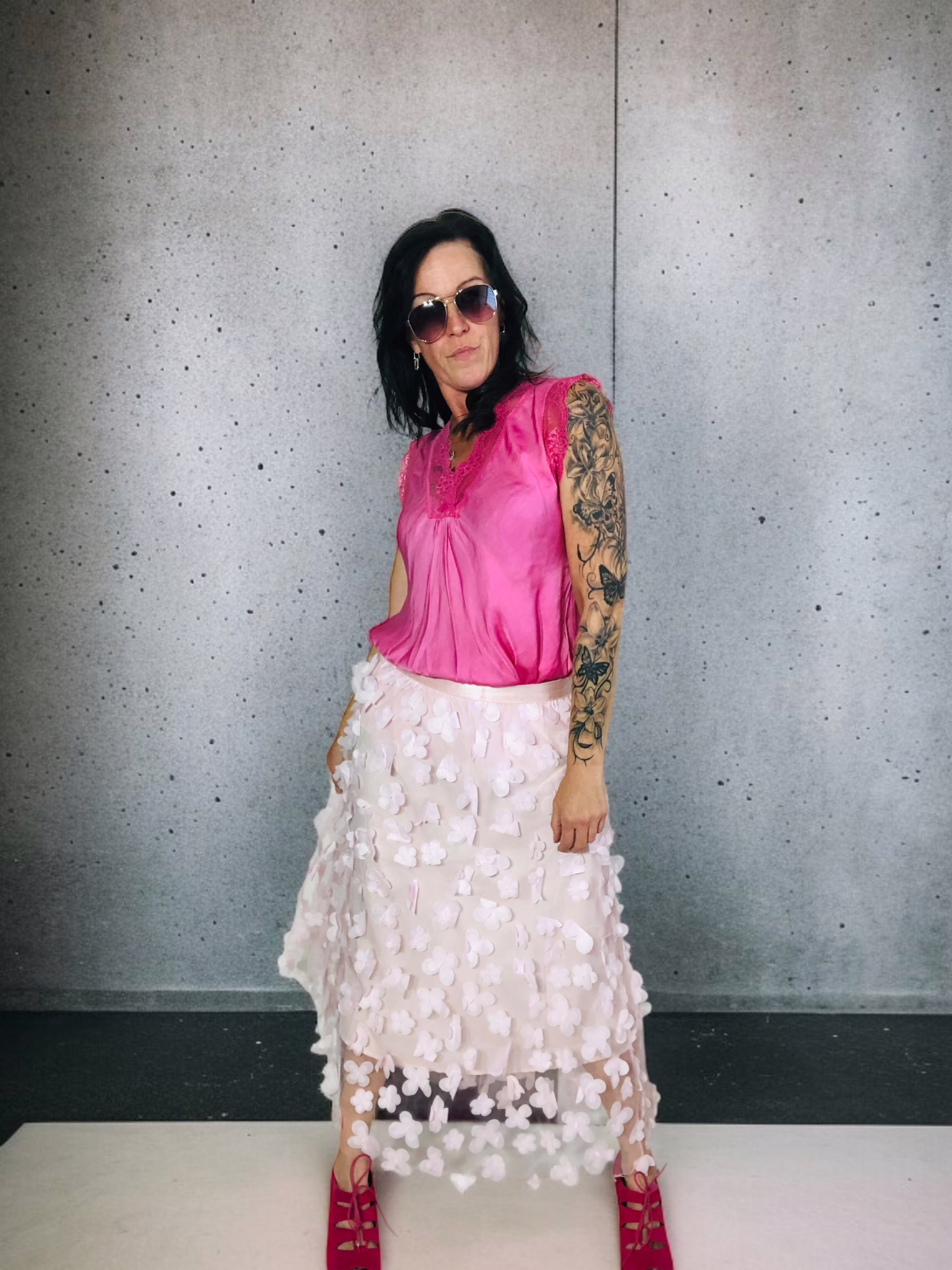 Tüllrock mit 3-D Blüten, rosa, 2