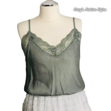 Trägertop mit Spitze, khaki, Onesize, 2