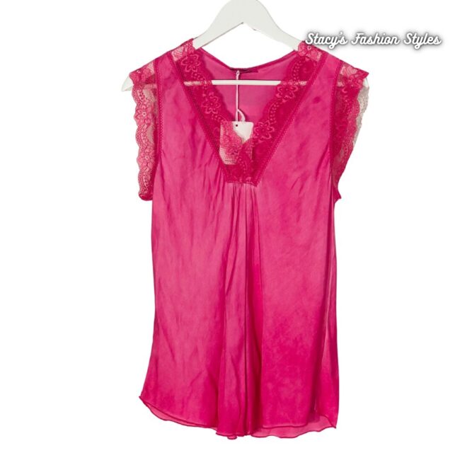 Shirt mit Spitze, pink, 2