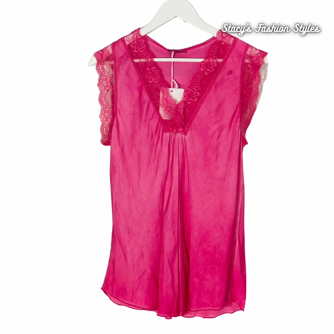 Shirt mit Spitze, pink, 2